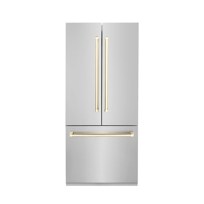 ZLINE Autograph Gold Package - 36" Rangetop, 36" Range Hood, Dishwasher, Built-In Refrigerator