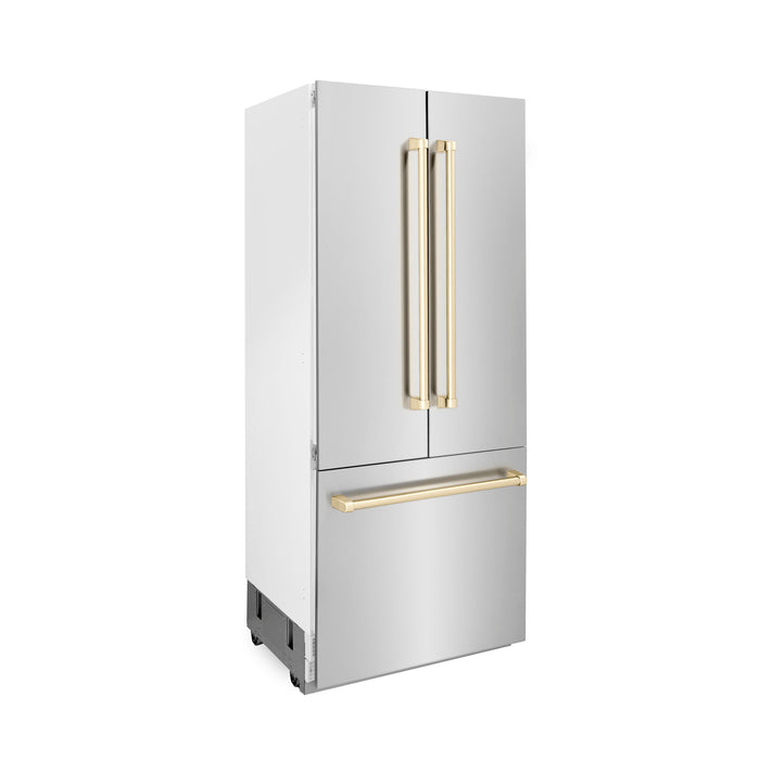 ZLINE Autograph Gold Package - 36" Rangetop, 36" Range Hood, Dishwasher, Built-In Refrigerator, Microwave Drawer