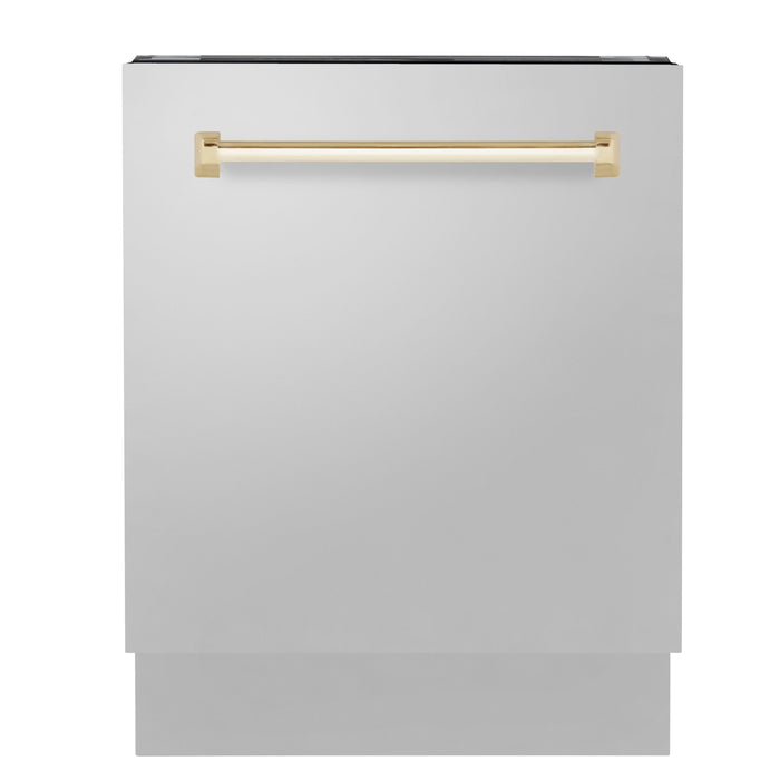 ZLINE Autograph Gold Package - 36" Rangetop, 36" Range Hood, Dishwasher, Built-In Refrigerator, Microwave Oven