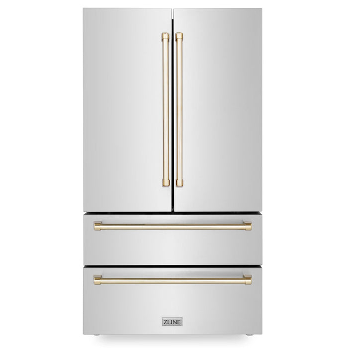 ZLINE Autograph Gold Package - 36" Rangetop, 36" Range Hood, Dishwasher, Refrigerator, Microwave Drawer