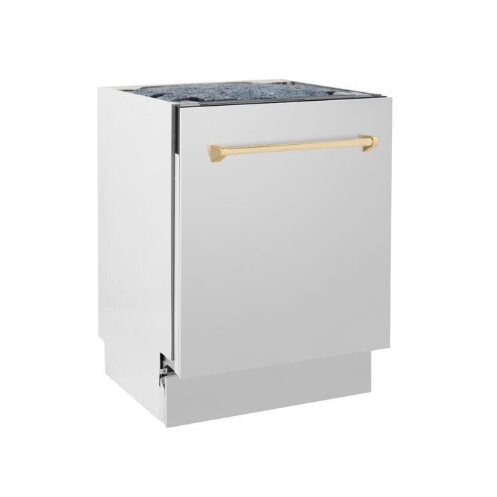 ZLINE Autograph Gold Package - 36" Rangetop, 36" Range Hood, Dishwasher, Refrigerator with External Water and Ice Dispenser, Microwave Oven