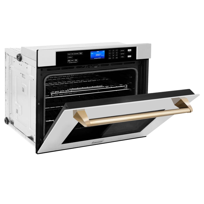 ZLINE Autograph Gold Package - 48" Rangetop, 48" Range Hood, Dishwasher, Built-In Refrigerator, Microwave Drawer, Wall Oven