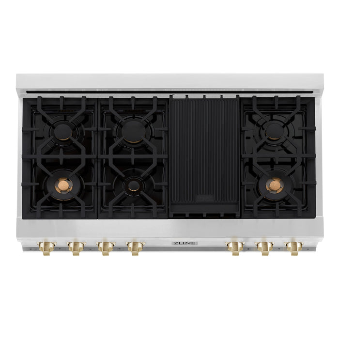 ZLINE Autograph Gold Package - 48" Rangetop, 48" Range Hood, Dishwasher, Refrigerator