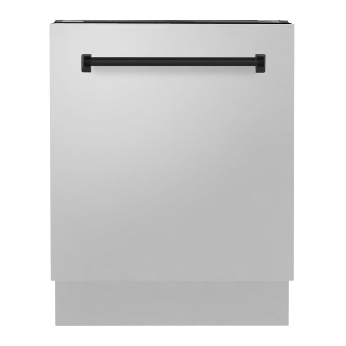 ZLINE Autograph Matte Black Package - 48" Rangetop, 48" Range Hood, Dishwasher, Refrigerator with External Water and Ice Dispenser