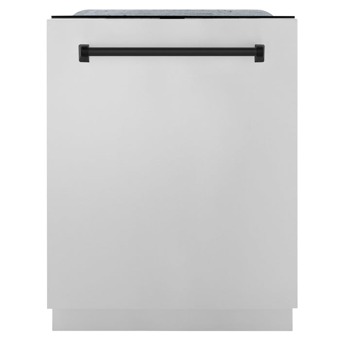 ZLINE Autograph Package - 30" Dual Fuel Range, Hood, Dishwasher, Refrigerator with Water and Ice Dispenser with Matte Black Accents