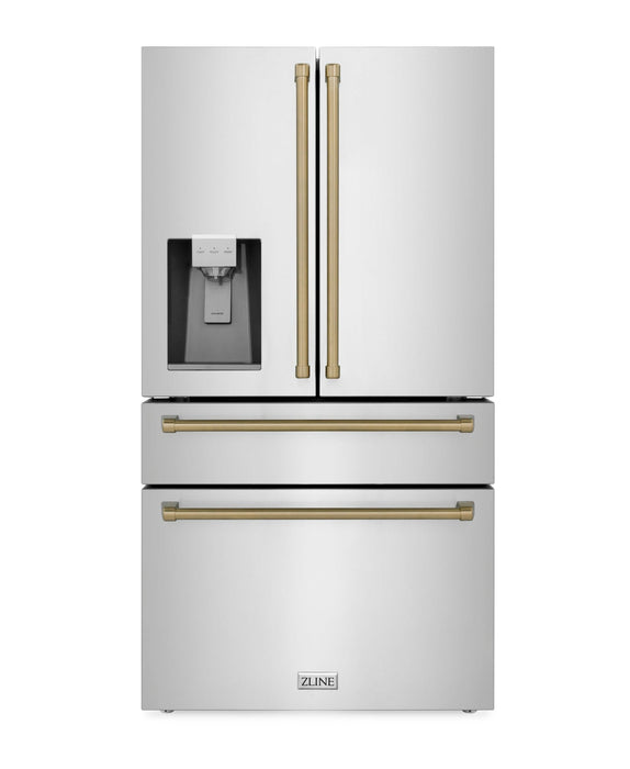 ZLINE Autograph Package - 30" Dual Fuel Range, Range Hood, Dishwasher, Refrigerator with Water and Ice Dispenser with Bronze Accents