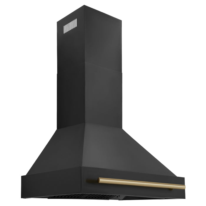 ZLINE Autograph Package - 30" Dual Fuel Range, Range Hood, Refrigerator, Dishwasher in Black with Bronze Accents