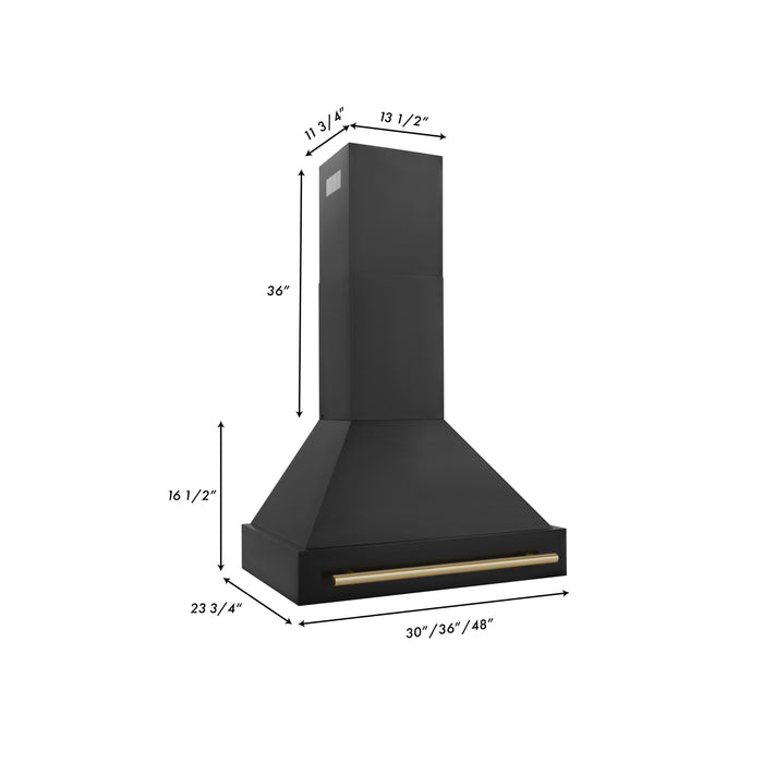 ZLINE Autograph Package - 30" Gas Range, Range Hood, Refrigerator with Water & Ice Dispenser, Dishwasher