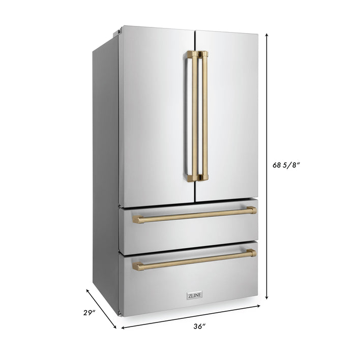 ZLINE Autograph Package - 30 In. Dual Fuel Range, Range Hood, Dishwasher, Refrigerator with Champagne Bronze Accents, 4KAPR-RARHDWM30-CB