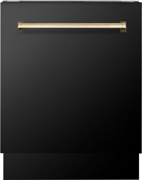 ZLINE Autograph Package - 30 In. Dual Fuel Range, Range Hood, Dishwasher in Black Stainless Steel with Champagne Bronze, 3AKP-RABRHDWV30-CB