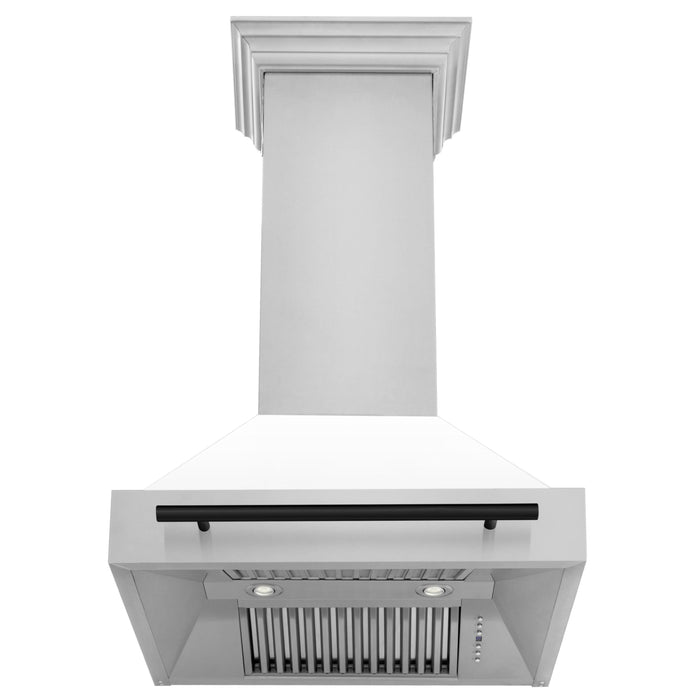 ZLINE Autograph Package - 30 In. Dual Fuel Range, Range Hood, Dishwasher in White Matte with Matte Black Accents, 3AKP-RAWMRHDWM30-MB