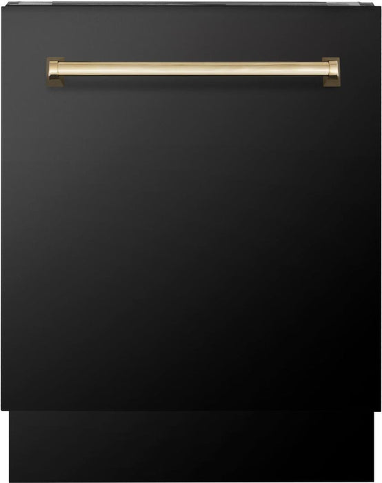 ZLINE Autograph Package - 30 In. Gas Range, Range Hood, Dishwasher in Black Stainless Steel with Gold Accent, 3AKP-RGBRHDWV30-G