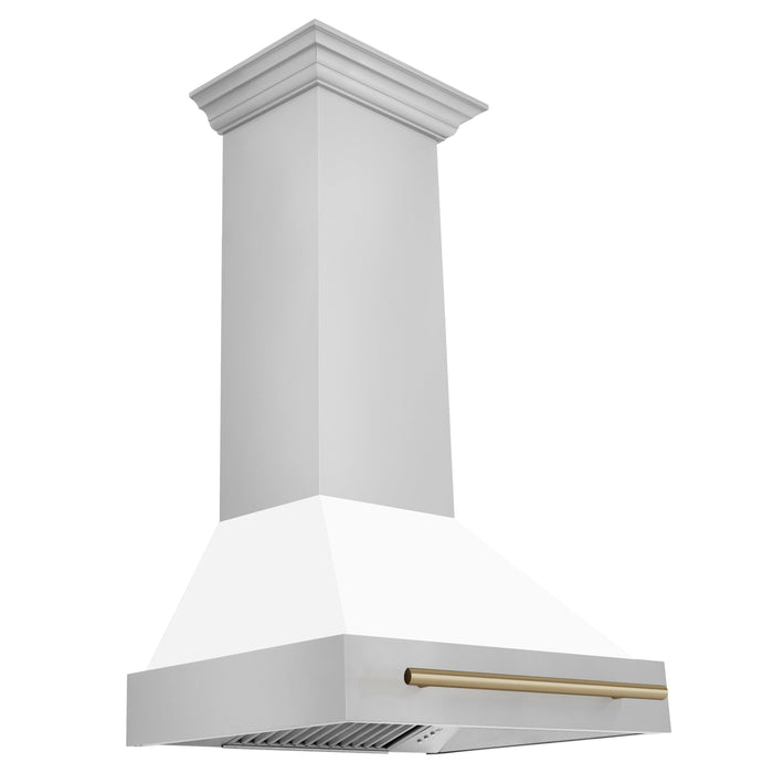 ZLINE Autograph Package - 30 In. Gas Range, Range Hood, Dishwasher in White with Champagne Bronze Accents, 3AKP-RGWMRHDWM30-CB