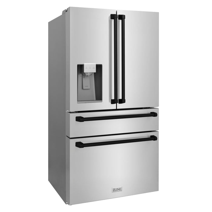 ZLINE Autograph Package - 30 In. Gas Range, Range Hood, Refrigerator, and Dishwasher in Stainless Steel with Matte Black Accents, 4AKPR-RGRHDWM30-MB