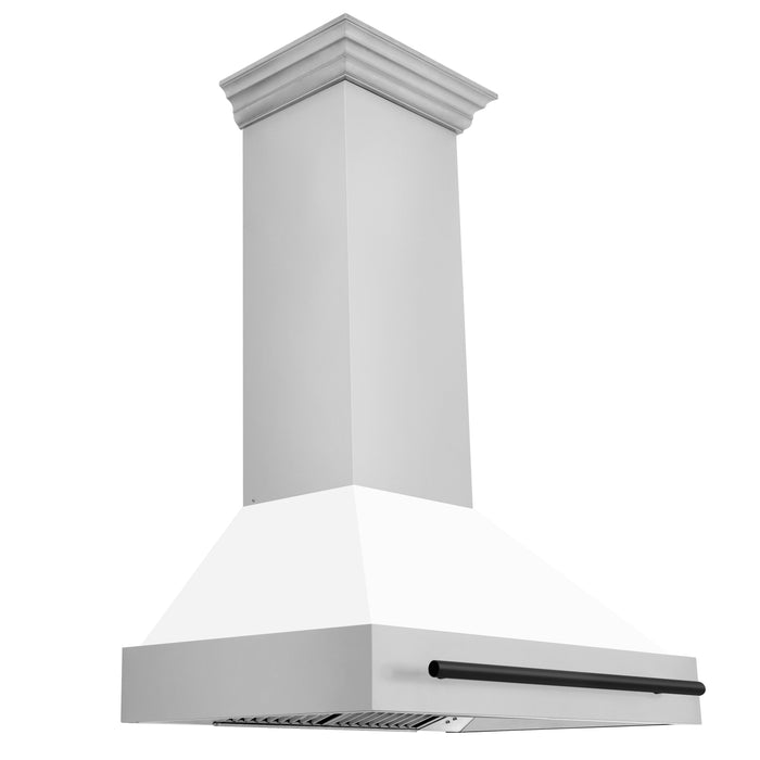 ZLINE Autograph Package - 36 In. Gas Range and Range Hood with White Matte Door and Matte Black Accents, 2AKP-RGWMRH36-MB