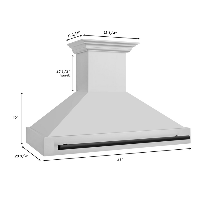 ZLINE Autograph Package - 48" Dual Fuel Range, Range Hood, Refrigerator, Dishwasher with Matte Black Accents