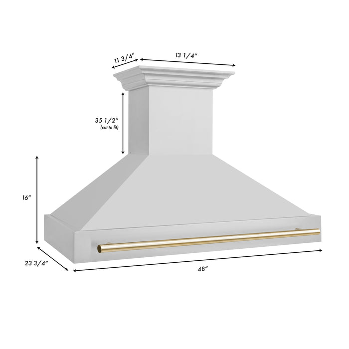 ZLINE Autograph Package - 48" Dual Fuel Range, Range Hood, Refrigerator,  Microwave and Dishwasher in Stainless Steel with Gold Accents