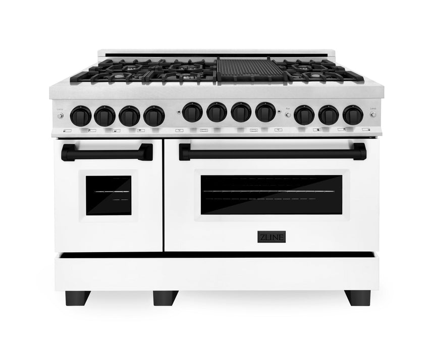 ZLINE Autograph Package - 48" Gas Range, Range Hood, Dishwasher with Matte Black Accents