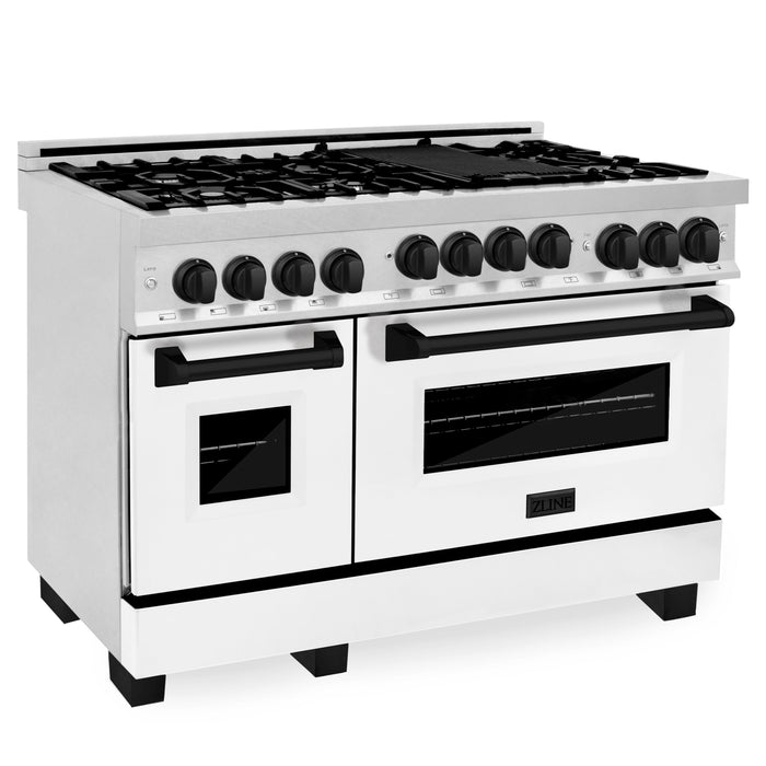 ZLINE Autograph Package - 48" Gas Range, Range Hood, Dishwasher with Matte Black Accents