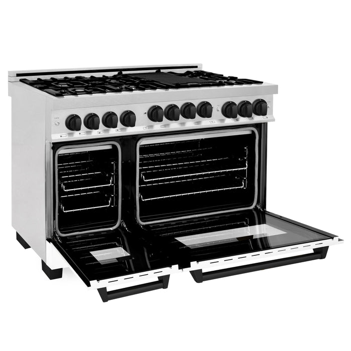 ZLINE Autograph Package - 48" Gas Range, Range Hood, Dishwasher with Matte Black Accents