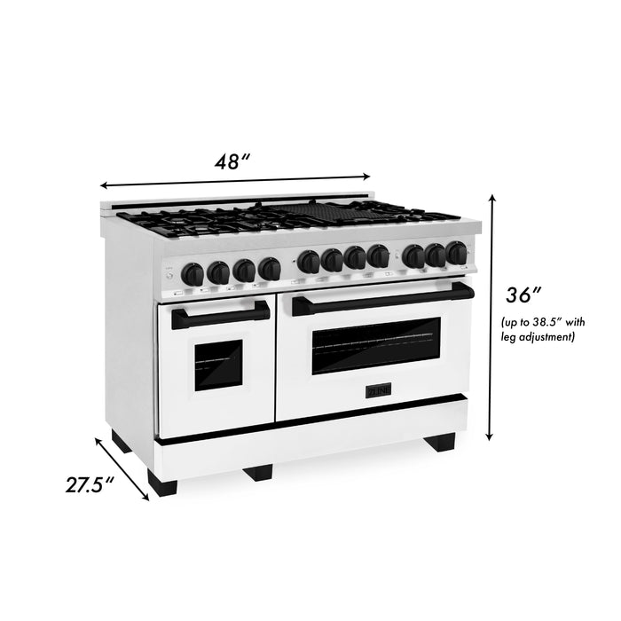 ZLINE Autograph Package - 48" Gas Range, Range Hood, Dishwasher with Matte Black Accents