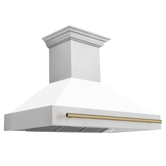 ZLINE Autograph Package - 48" Gas Range and Range Hood in DuraSnow® Stainless Steel, White Matte, Bronze Accents