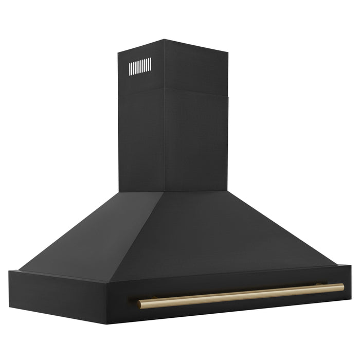 ZLINE Autograph Package - 48 In. Dual Fuel Range, Range Hood, Dishwasher in Black Stainless Steel with Champagne Bronze Accent, 3AKP-RABRHDWV48-CB