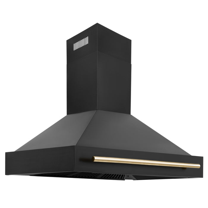 ZLINE Autograph Package - 48 In. Dual Fuel Range, Range Hood in Black Stainless Steel with Gold Accents, 2AKP-RABRH48-G