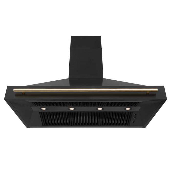 ZLINE Autograph Package - 48 In. Dual Fuel Range, Range Hood in Black Stainless Steel with Gold Accents, 2AKP-RABRH48-G