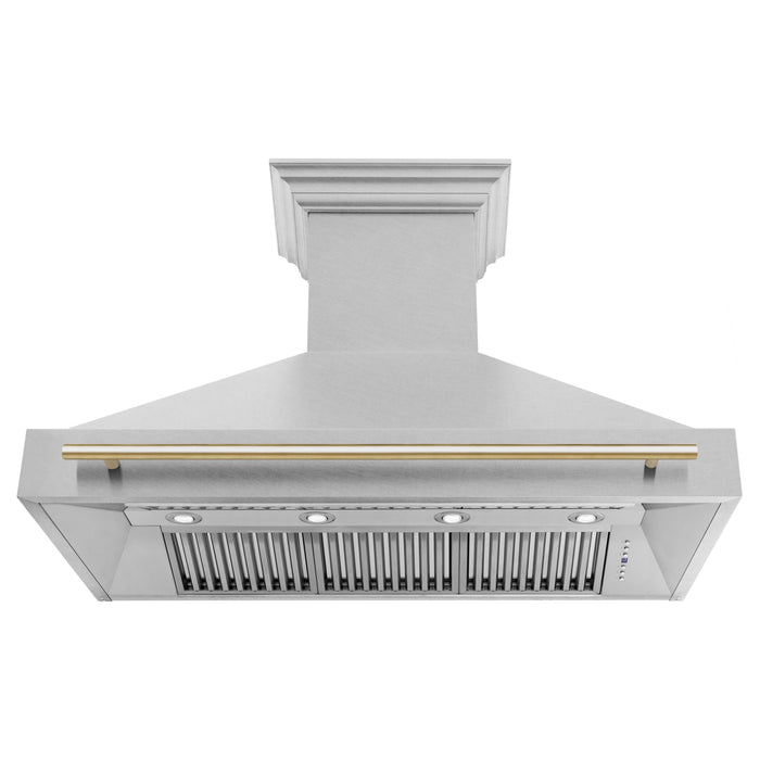 ZLINE Autograph Package - 48 In. Dual Fuel Range and Range Hood in DuraSnow® Stainless Steel with Gold Accents, 2AKPR-RASRH48-G