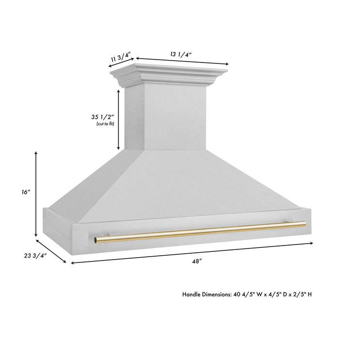 ZLINE Autograph Package - 48 In. Dual Fuel Range and Range Hood in DuraSnow® Stainless Steel with Gold Accents, 2AKPR-RASRH48-G