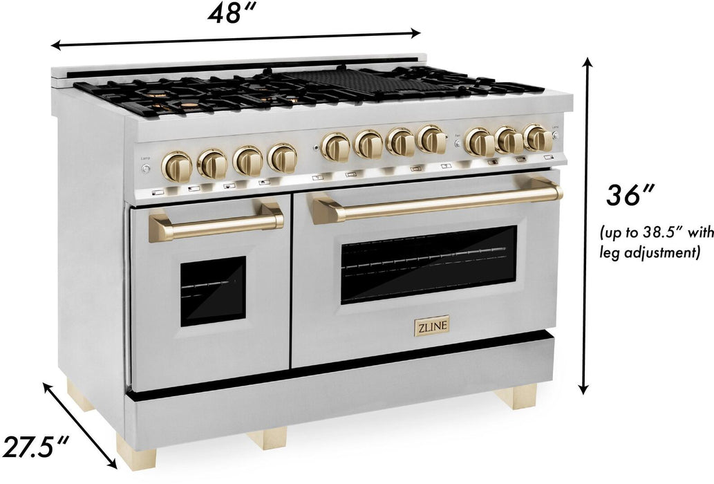 ZLINE Autograph Package - 48 In. Gas Range, Range Hood, Dishwasher in White Matte with Champagne Bronze Accents, 3AKP-RGWMRHDWM48-CB