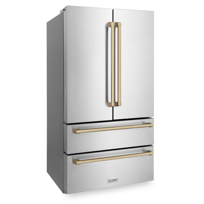 ZLINE Autograph Package - 48 In. Gas Range, Range Hood, Refrigerator, Dishwasher with Champagne Bronze Accents, 4KAPR-RGWMRHDWM48-CB