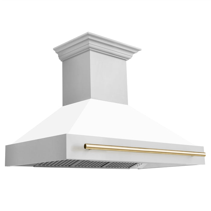 ZLINE Autograph Package - 48 In. Gas Range, Range Hood, Refrigerator, Dishwasher with Gold Accents, 4KAPR-RGWMRHDWM48-G