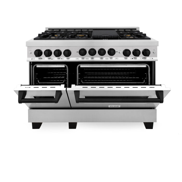 ZLINE Autograph Package - 48 In. Gas Range, Range Hood and Dishwasher in Stainless Steel with Matte Black Accents, 3AKPR-RGRH48-MB