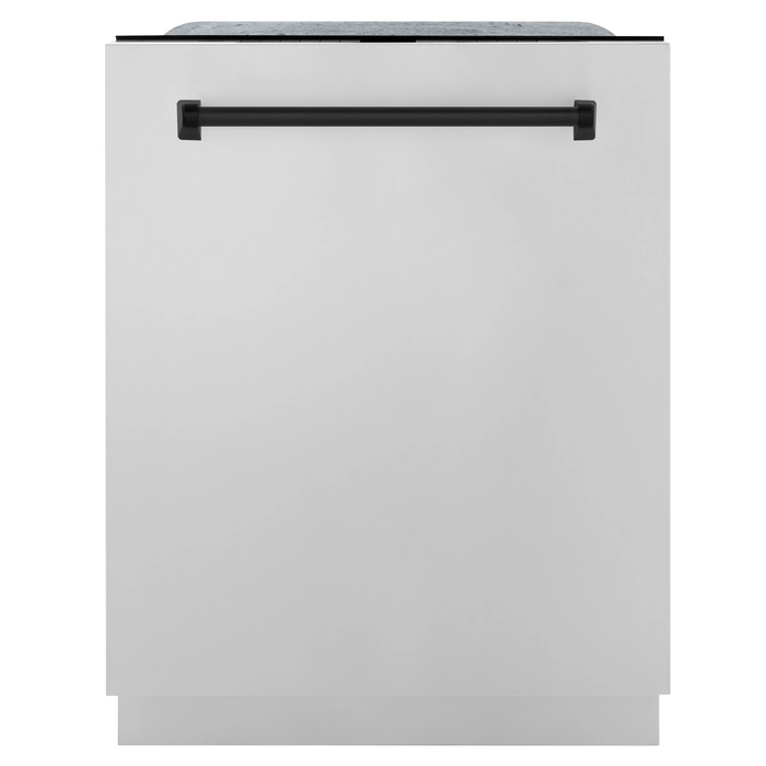 ZLINE Autograph Package - 48 in. Gas Range, Range Hood, 3 Rack Dishwasher, Refrigerator with Matte Black Accents - 4AKPR-RGRHDWM48-MB