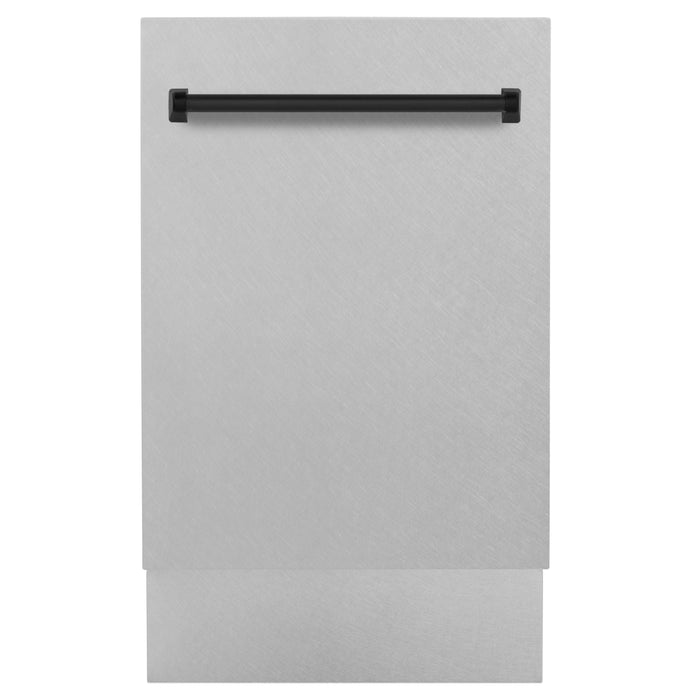 ZLINE Autograph Series 18 In. Dishwasher in DuraSnow® Stainless Steel with Matte Black Handle, DWVZ-SN-18-MB