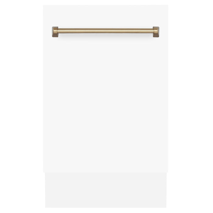 ZLINE Autograph Series 18 In. Dishwasher in White Matte with Champagne Bronze Handle, DWVZ-WM-18-CB