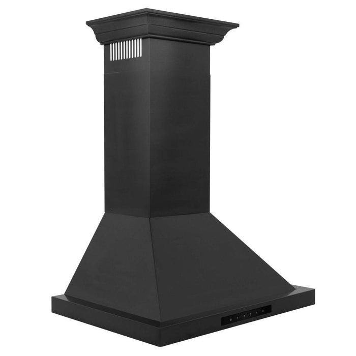 ZLINE Convertible Vent Wall Mount Range Hood in Black Stainless Steel with Crown Molding (BSKBNCRN)