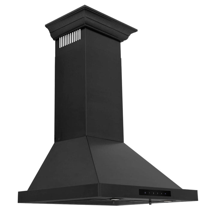 ZLINE Convertible Vent Wall Mount Range Hood in Black Stainless Steel with Crown Molding (BSKBNCRN)