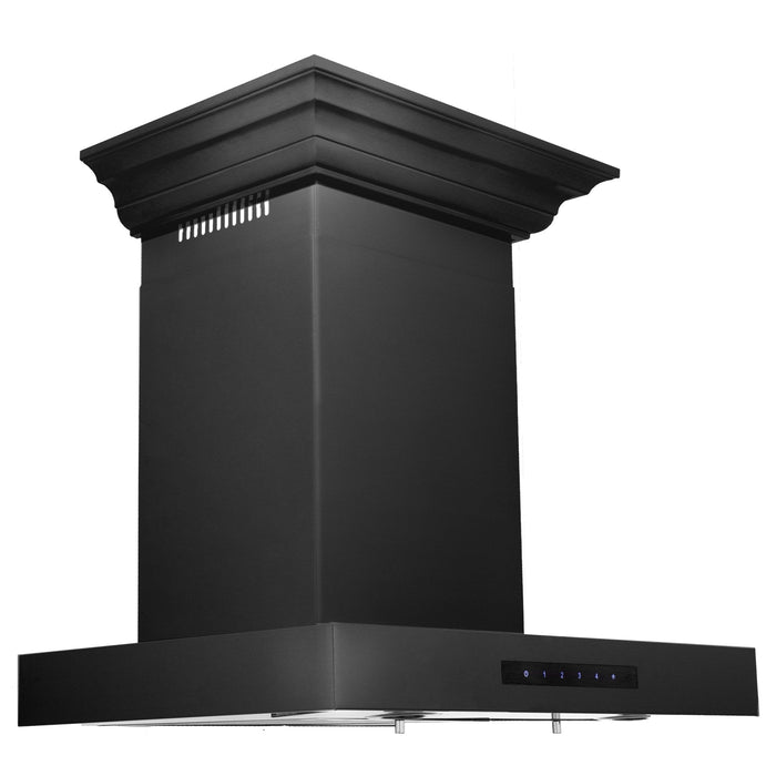 ZLINE Convertible Vent Wall Mount Range Hood in Black Stainless Steel with Crown Molding (BSKENCRN)