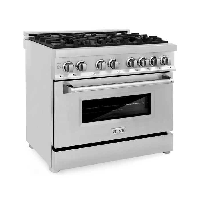 ZLINE Kitchen and Bath 36 in. Professional Gas Burner/Electric Oven Stainless Steel Range, RA36