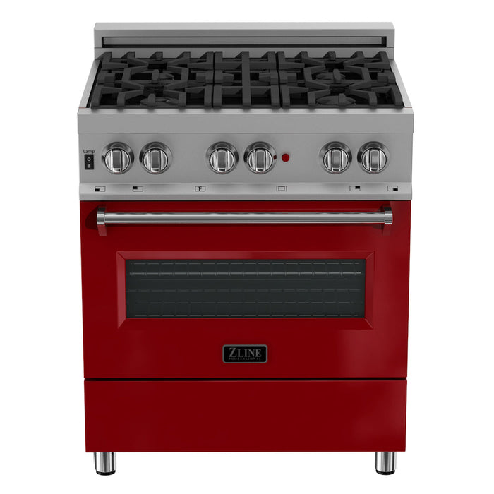 ZLINE 36 in. 4.6 cu. ft. Legacy Dual Fuel Range with 6 Burner Gas Cooktop and Electric Convection Oven in DuraSnow® Stainless Steel and Red Gloss Door (RAS-RG-36)