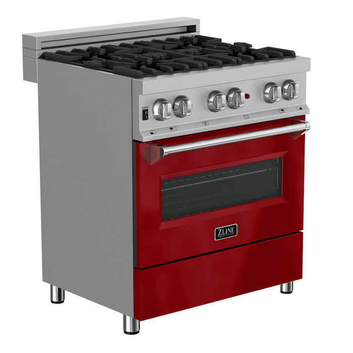 ZLINE 36 in. 4.6 cu. ft. Legacy Dual Fuel Range with 6 Burner Gas Cooktop and Electric Convection Oven in DuraSnow® Stainless Steel and Red Gloss Door (RAS-RG-36)