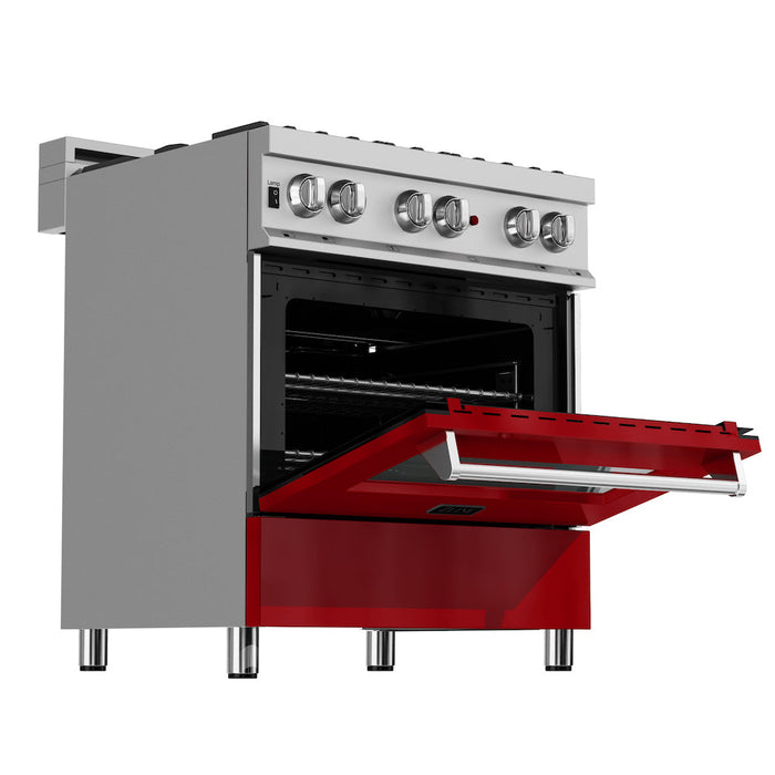 ZLINE 36 in. 4.6 cu. ft. Legacy Dual Fuel Range with 6 Burner Gas Cooktop and Electric Convection Oven in DuraSnow® Stainless Steel and Red Gloss Door (RAS-RG-36)