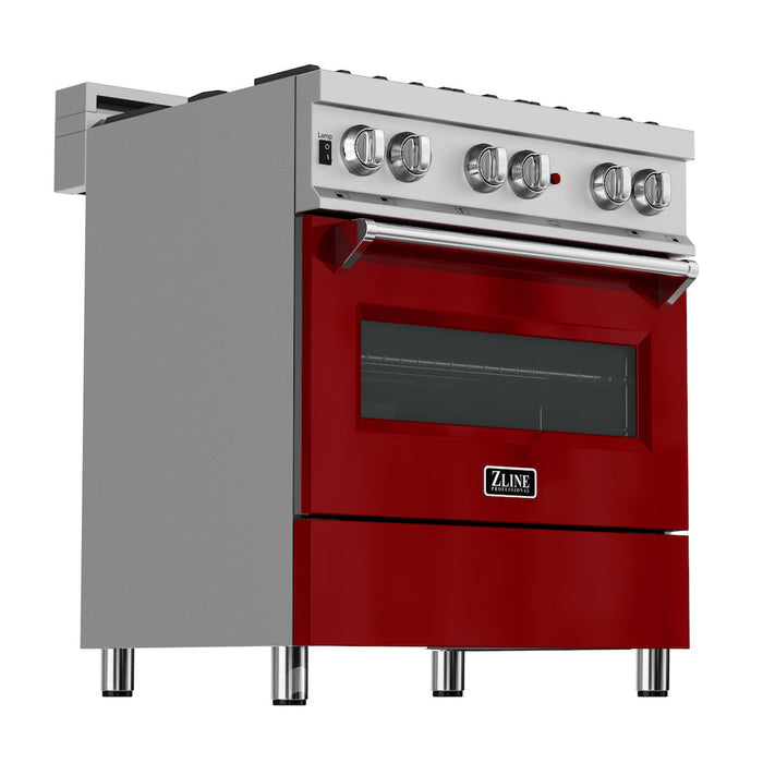 ZLINE 36 in. 4.6 cu. ft. Legacy Dual Fuel Range with 6 Burner Gas Cooktop and Electric Convection Oven in DuraSnow® Stainless Steel and Red Gloss Door (RAS-RG-36)