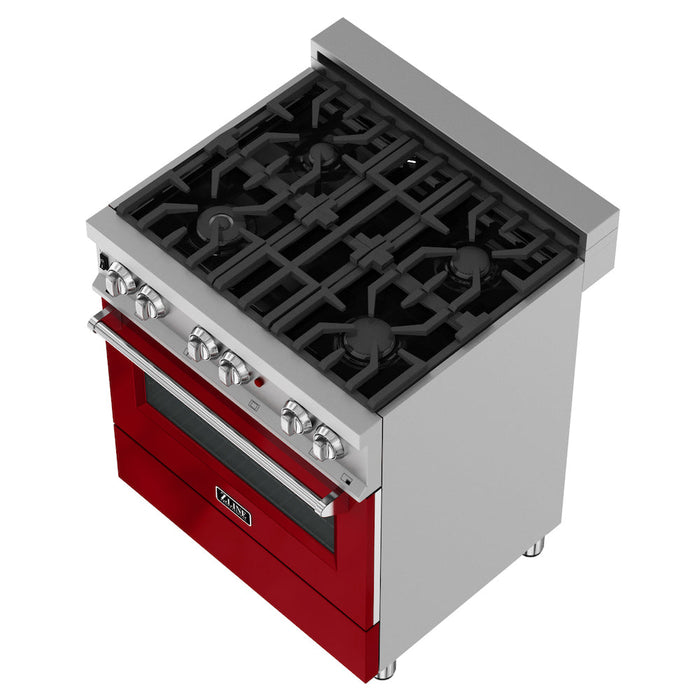 ZLINE 36 in. 4.6 cu. ft. Legacy Dual Fuel Range with 6 Burner Gas Cooktop and Electric Convection Oven in DuraSnow® Stainless Steel and Red Gloss Door (RAS-RG-36)