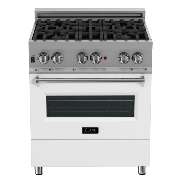 ZLINE 30 in. 4.0 cu. ft. Legacy Dual Fuel Range with 4 Burner Gas Cooktop and Electric Convection Oven in DuraSnow® Stainless Steel and White Matte Door (RAS-WM-30)