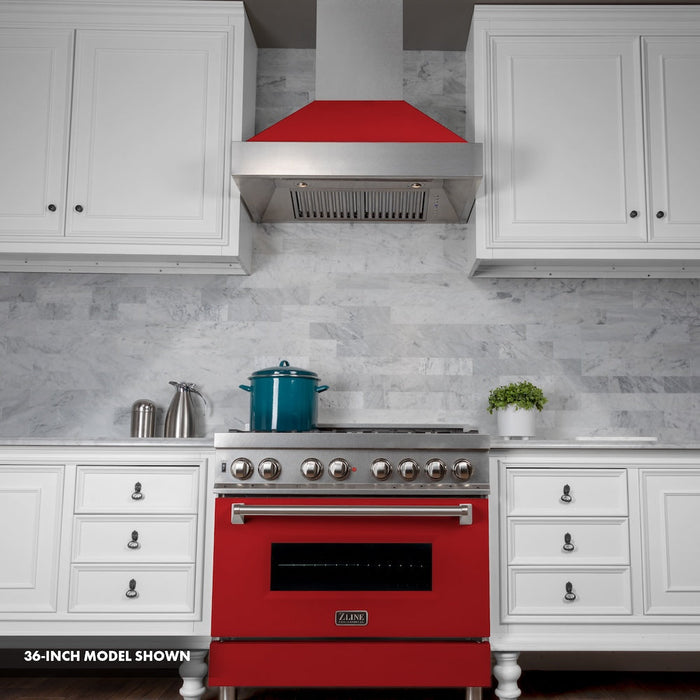 ZLINE 30 in. Kitchen Package with Fingerprint Resistant Stainless Steel Dual Fuel Range with Red Matte Door and Convertible Vent Range Hood (2KP-RASRMRH30)