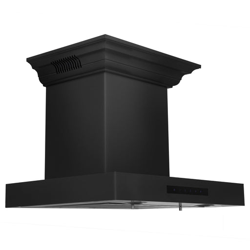 ZLINE Wall Mount Range Hood in Black Stainless Steel with Built-in ZLINE CrownSound Bluetooth Speakers (BSKENCRN-BT) side, below.